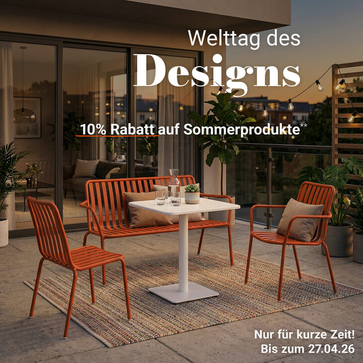 10 % Rabatt** auf alle Sommerprodukte zum Weltdesigntag – nur bis 27.04.