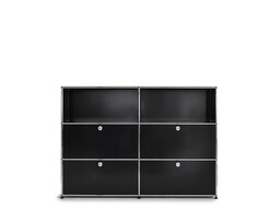 Highboard USM largeur 2 casiers, 2 compartiments ouverts en haut, 4 portes abattantes | noir graphite
