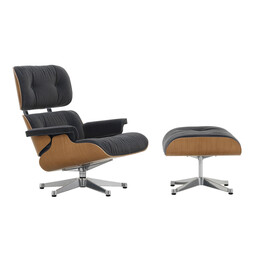Lounge Chair XL und Ottoman Lounge Chair XL mit Ottoman, Stoff Calma | Stoff dunkel anthrazit, Kirschbaum, Alu poliert