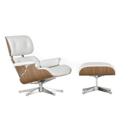 Lounge Chair XL und Ottoman Lounge Chair XL mit Ottoman, Leder Premium F | Leder weiß, Nussbaum, Alu poliert