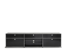 USM Sideboard 3-fach breit, 2 Klapptüren, 3 Schübe, 1 Fach offen mit Tablar | graphitschwarz