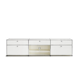 USM Sideboard 3-fach breit,  2 Klapptüren, 3 Schübe, 1 Fach offen mit Tablar | reinweiß