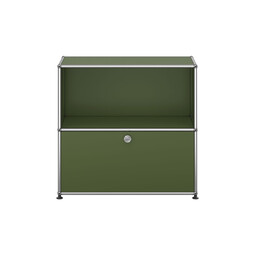 USM Haller Regal 2-fach hoch, Breite 78 cm, 1 Klapptür unten x | olivgrün