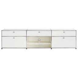 USM Haller Sideboard 3-fach breit, 2 Klapptüren, 3 Schübe, 1 Fach offen mit Tablar USM Haller Sideboard 3-fach breit, 2 Klapptüren, 3 Schübe, 1 Fach offen mit Tablar