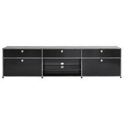 USM Haller Sideboard 3-fach breit, 2 Klapptüren, 3 Schübe, 1 Fach offen mit Tablar x | graphitschwarz USM Haller Sideboard 3-fach breit, 2 Klapptüren, 3 Schübe, 1 Fach offen mit Tablar x | graphitschwarz