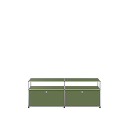 Sideboard USM largeur 2 casiers, 2 portes abattantes, 2 espaces ouverts | vert olive