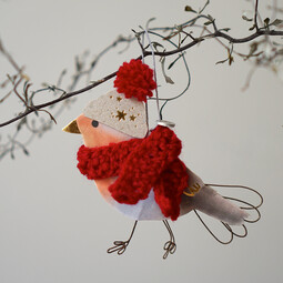 Weihnachtsanhänger Wintervögel mit Mütze 