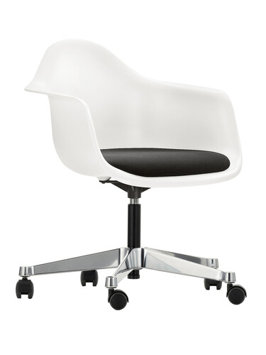 Chaise pivotante Eames Plastic Armchair PACC Rembourrage | blanc/noir