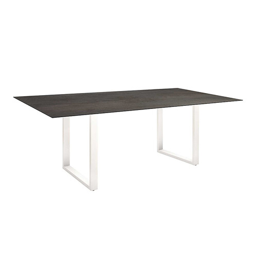 Table à piétement en U 160 x 90 cm | Aluminium blanc/HPL, décor Nitro, gris foncé