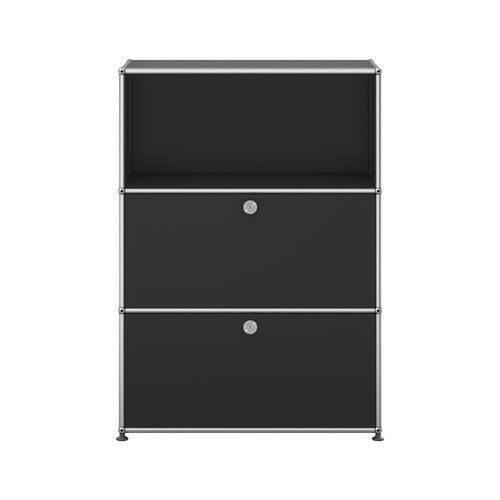 Etagère USM Haller, largeur 78 cm, 3 étages, 2 portes abattantes x | noir graphite