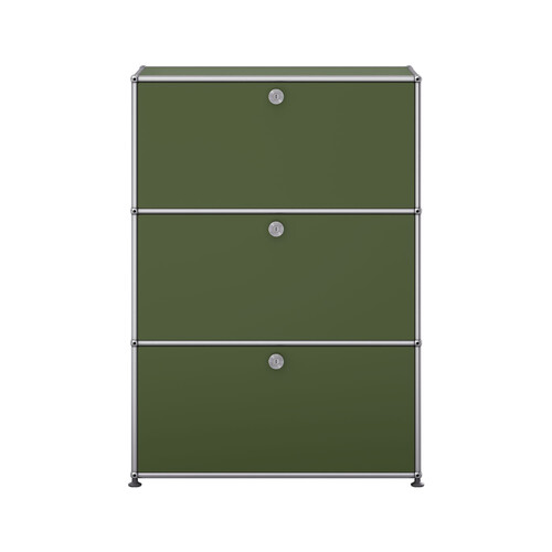 Etagère USM Haller, largeur 78 cm, 3 étages, 3 portes abattantes x | vert olive