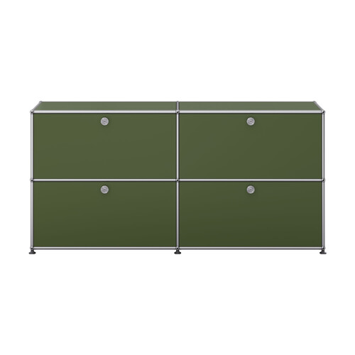 Sideboard USM Haller, largeur 2 casiers, 4 portes abattantes x | vert olive