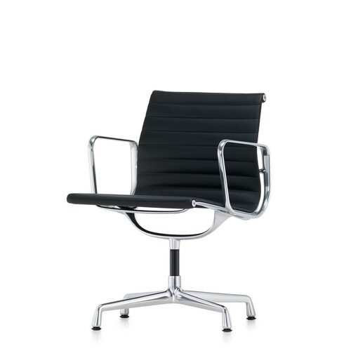 Besucherstuhl Alu-Chair mittelhoher Rücken, Leder Premium F, mit Standfüßen | Gestell: Aluminium, verchromt / Leder Premium F, schwarz