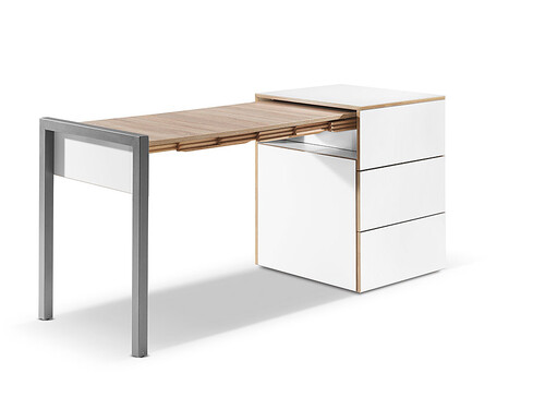 Ausziehtisch Alwin’s Space Box Auszug links | HPL weiß/HPL Platinum Vintage Eiche
