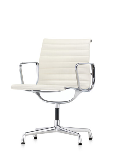 Besucherstuhl Alu-Chair mittelhoher Rücken | Gestell: Aluminium, verchromt / Leder, weiß | mit Standfüßen