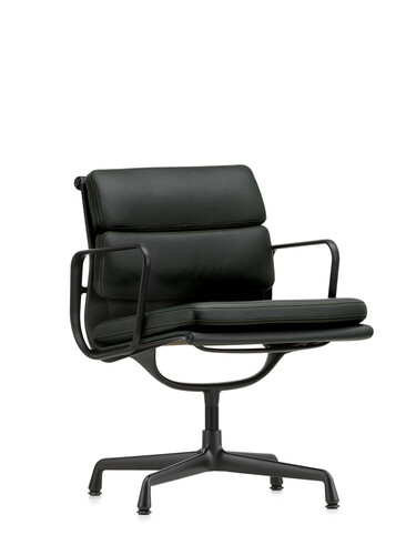 Besucherstuhl Soft-Pad mittelhoher Rücken, Leder Premium F, mit Standfüßen | Gestell: Aluminium, tiefschwarz / Leder Premium F, schwarz