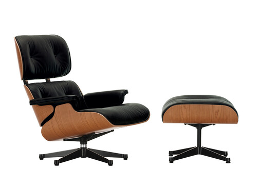 Lounge Chair XL Leder Premium F schwarz Schichtholzschale Amerikanischer Kirschbaum Gestell Alu poliert schwarz