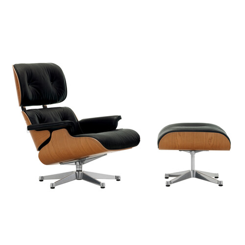 Lounge Chair XL und Ottoman Lounge Chair XL mit Ottoman, Leder Premium F | Leder schwarz, Kirschbaum, Alu poliert
