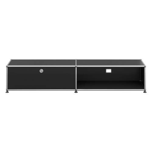 USM Haller Lowboard 2-fach breit, Klapptür, offen x | graphitschwarz