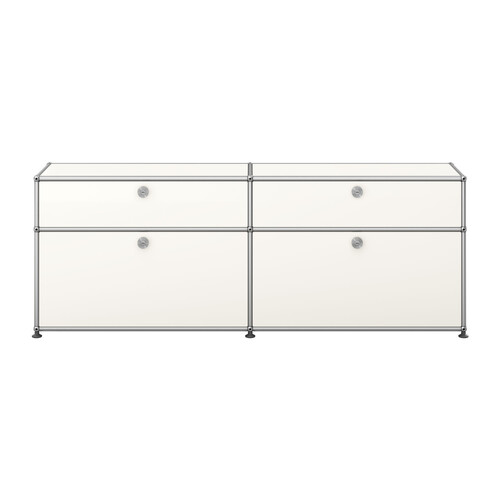 USM Haller Sideboard 2-fach breit, 2 Klapptüren unten, 2 Schübe oben x | reinweiß