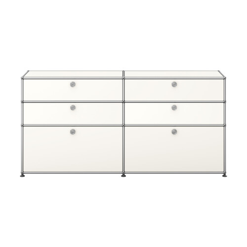 USM Haller Sideboard 2-fach breit, 2 Klapptüren unten, 4 Schübe oben x | reinweiß