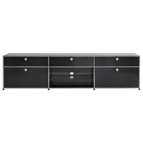 USM Haller Sideboard 3-fach breit, 2 Klapptüren, 3 Schübe, 1 Fach offen mit Tablar x | graphitschwarz