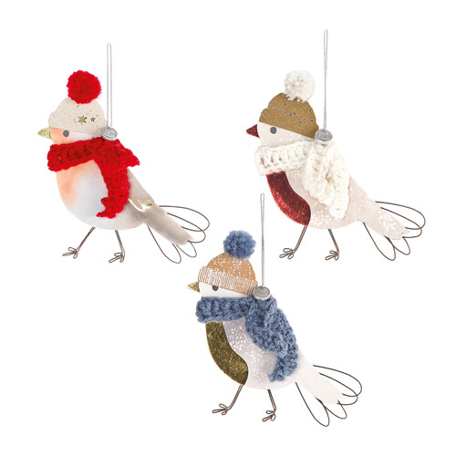 Weihnachtsanhänger Wintervögel mit Mütze 
