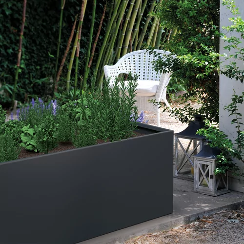 Jardinière rectangulaire en métal thermolaqué gris anthracite - Herstera  Garden